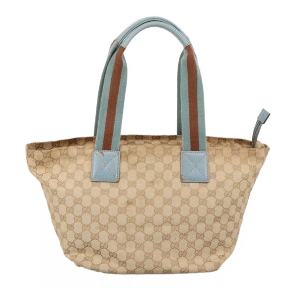 GUCCI GG Canvas Sherry Line Shoulder Bag Beige Blue Silver 131230 Auth 103323 - Picture 2 of 16